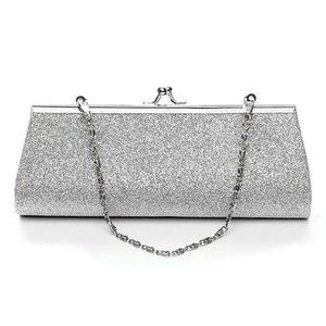 Silver Sparkling Metal Frame Glitter Evening Bag Night Purse Handbag